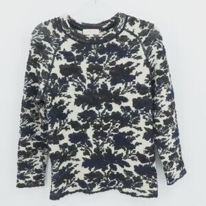 Tory Burch Sweater‎ Sz XS Cream Black Floral Wool Mohair Abstract Textured
